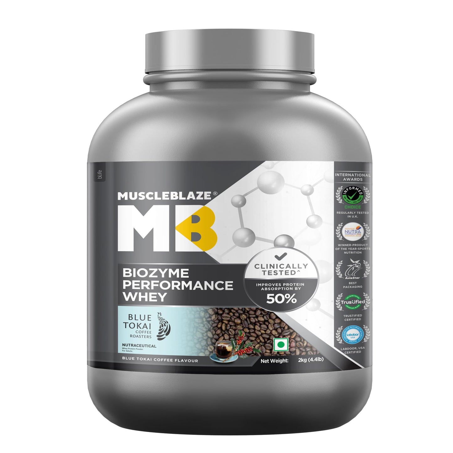 MuscleBlaze Biozyme Performance Whey Protein Powder, Rich Chocolate (1kg / 2.2lbs) | 25g Protein Per Scoop | Clinically Tested 50% Higher Protein Absorption