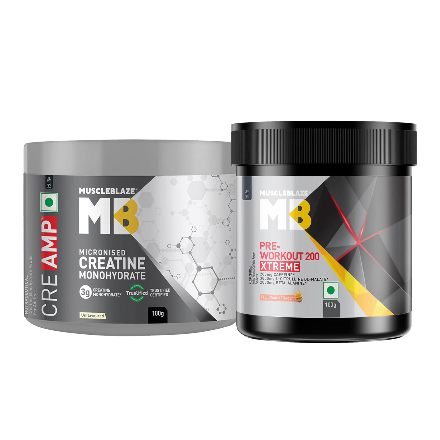 MuscleBlaze Micronised Creatine Monohydrate CreAMP Powder, Unflavoured (32 Servings, 100g) | Trustified Certified Creatine