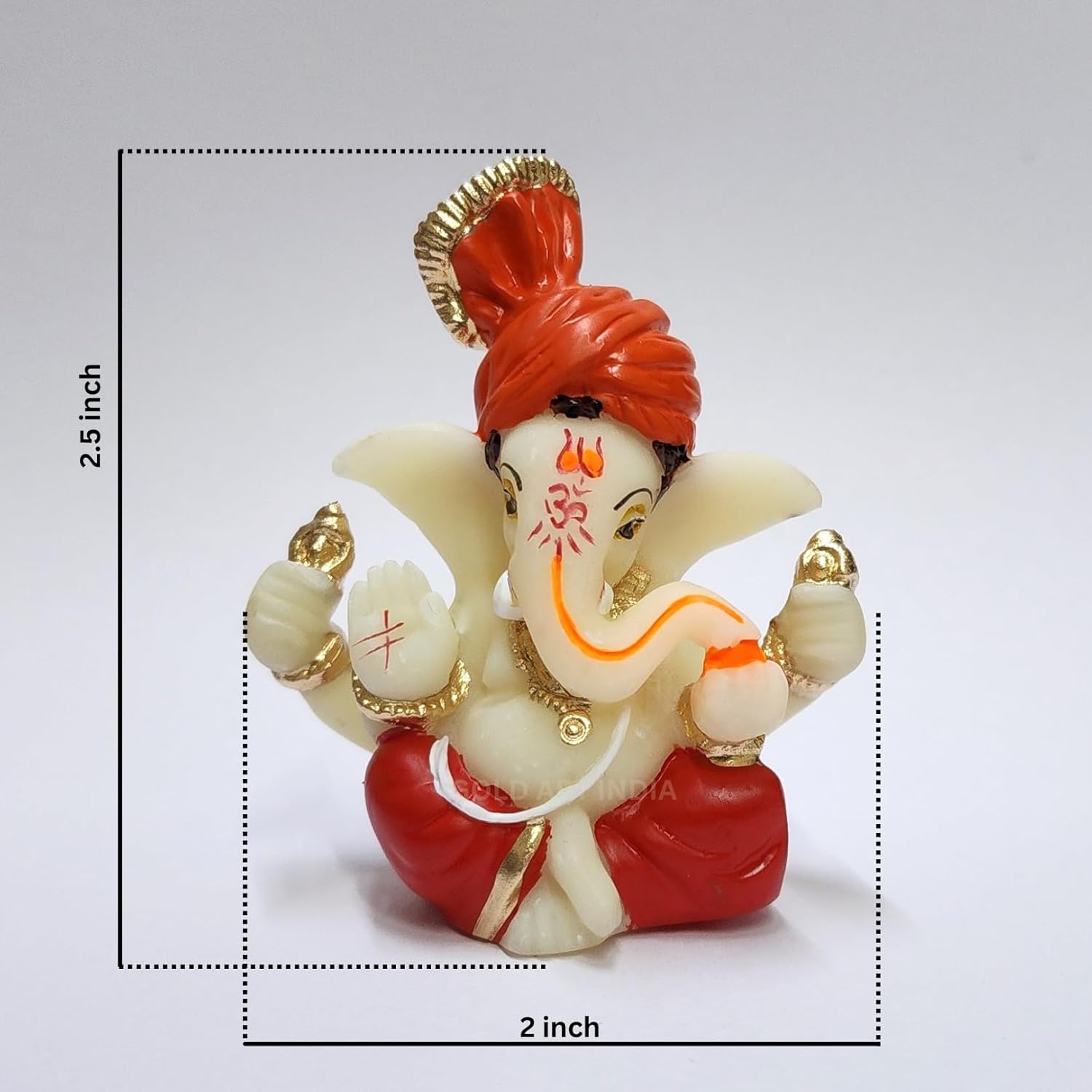 Gold Art India Polyresin Lord Ganesha Idol for Car Dashboard, Home, Office | Ganpati Statue for Mandir Decor | Handcrafted Ganesh Murti (2 x 2.5 inch, Red & Orange)