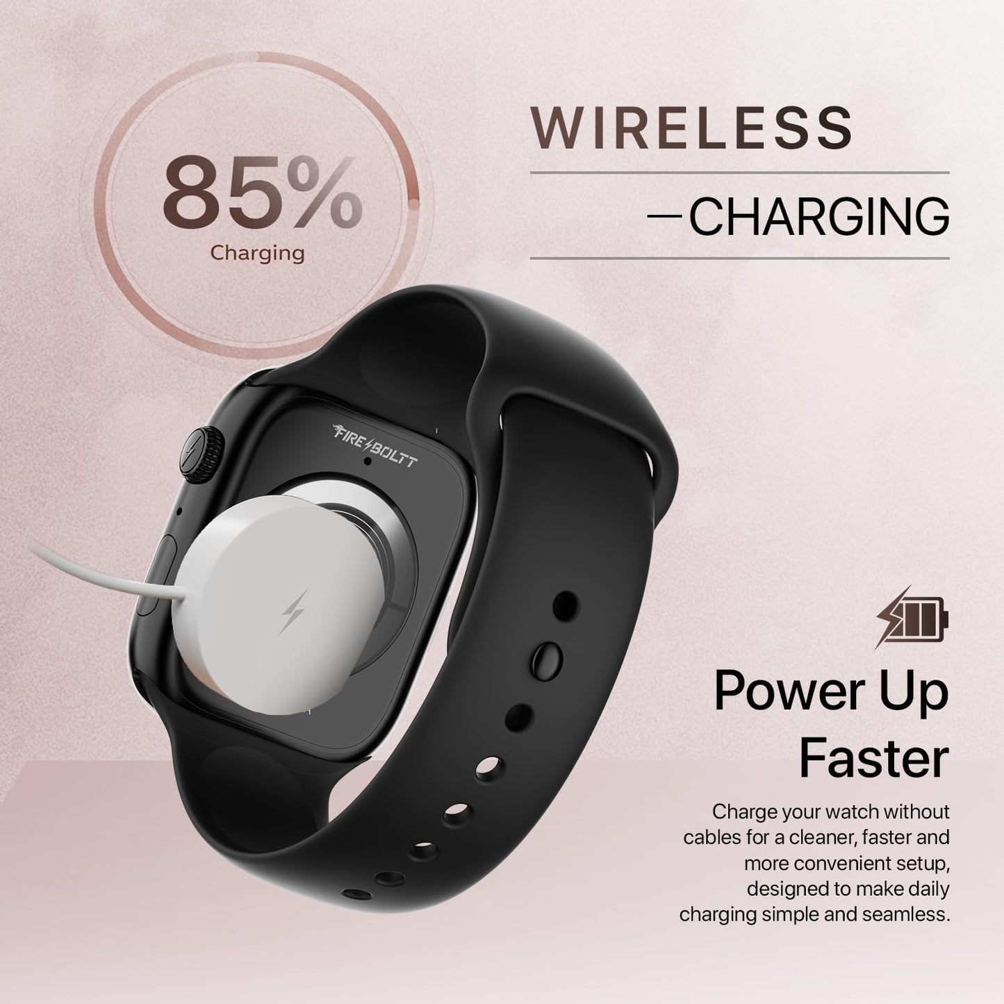 Fire-Boltt Ninja X Ring Smart Watch with 1.96” Large Display, Bluetooth Calling, Wireless Charging, AI Voice Assistant, 500+ Watch Faces, Health Suite, Smart Watch for Man & Woman – Black S