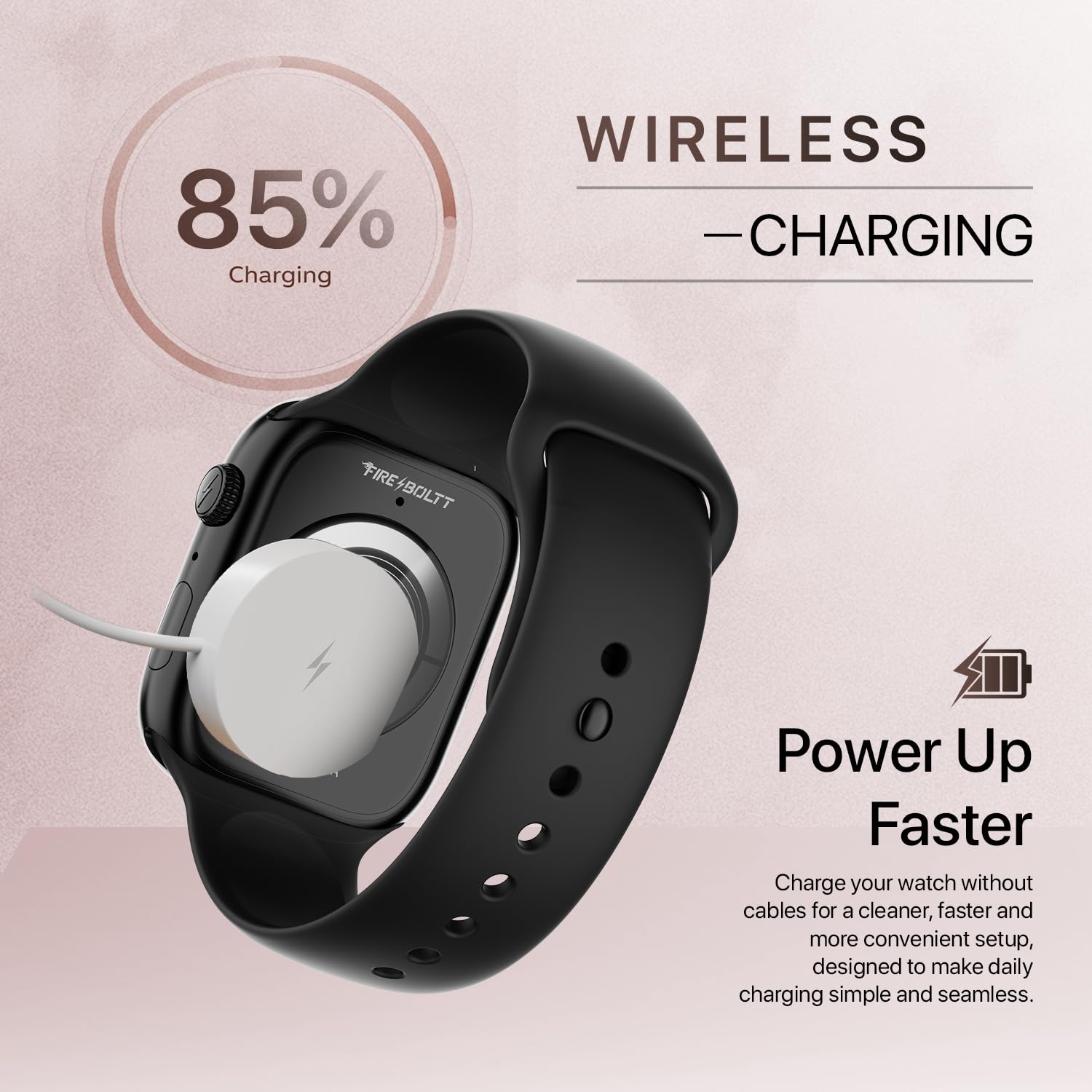 Fire-Boltt Ninja X Ring Smart Watch with 1.96” Large Display, Bluetooth Calling, Wireless Charging, AI Voice Assistant, 500+ Watch Faces, Health Suite, Smart Watch for Man & Woman – Black S