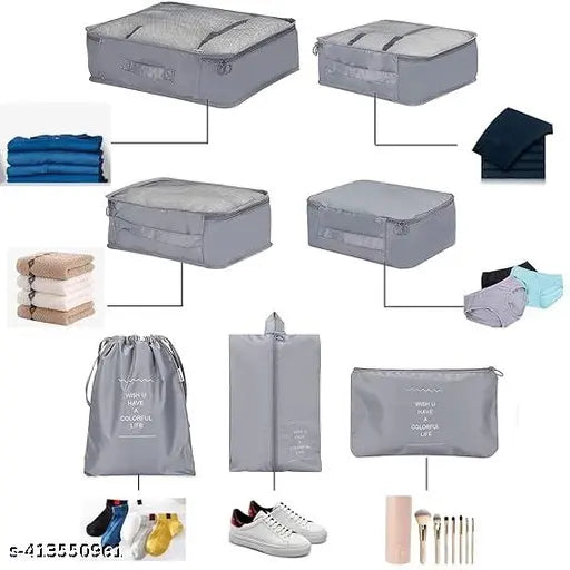 Travel Organizer 7 in 1 Travel Laundry Cosmetics Luggage Packing Organizers Set Makeup Bags Organizer Packing Cubes with Shoe Bag for travel, Nylon (Gray)