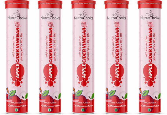 NutraChoice Apple Cider Vinegar for Weight Loss with Mother -75 Effervescent Tablets  (5 x 15 Tablets)