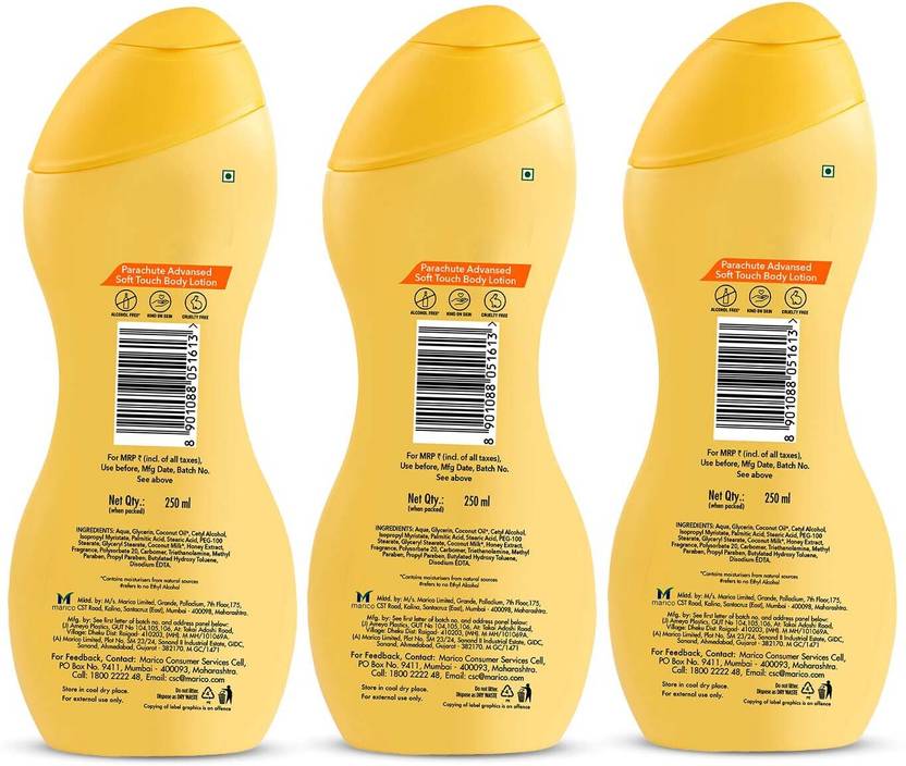 Parachute Advansed Soft Touch Body Lotion, With Pure Coconut Milk, 72h Moisturization 250ml x 3  (750 ml)