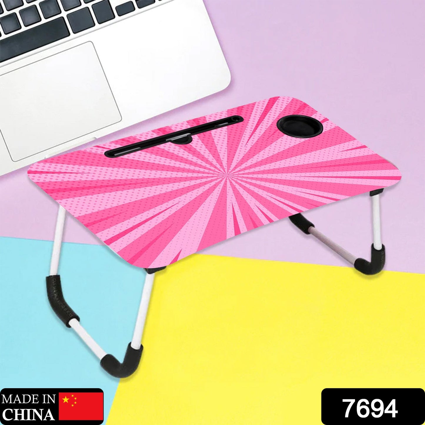 Barbie Design Foldable Bed Study Table Portable Multifunction Laptop Table Lapdesk for Children Bed Foldable Table Work Office Home with Tablet Slot & Cup Holder - Springkart 