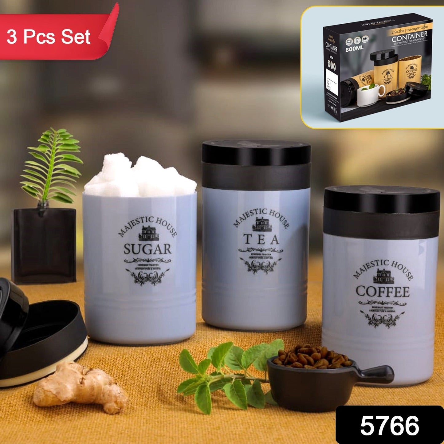 Accurate Seal Tea Sugar Coffee Container - 3 Pcs Plastic Damru Shaped Tea, Coffee, Sugar Canisters Jar, New Airtight Food Seal Containers for Salt, Dry Fruit, Grocery Multicolor (3 Pcs Set) - Springkart 