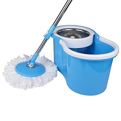 Heavy Duty Microfiber Spin Mop with Plastic Bucket & Rotating Steel Pole Head - Springkart 