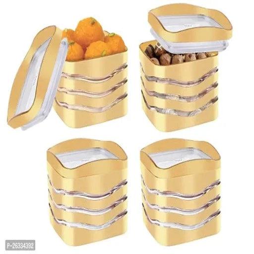 Airtight Storage Kitchen Jar | Container Laher Small Size, 4 Piece Set, 500 ml each (Gold 4pc)