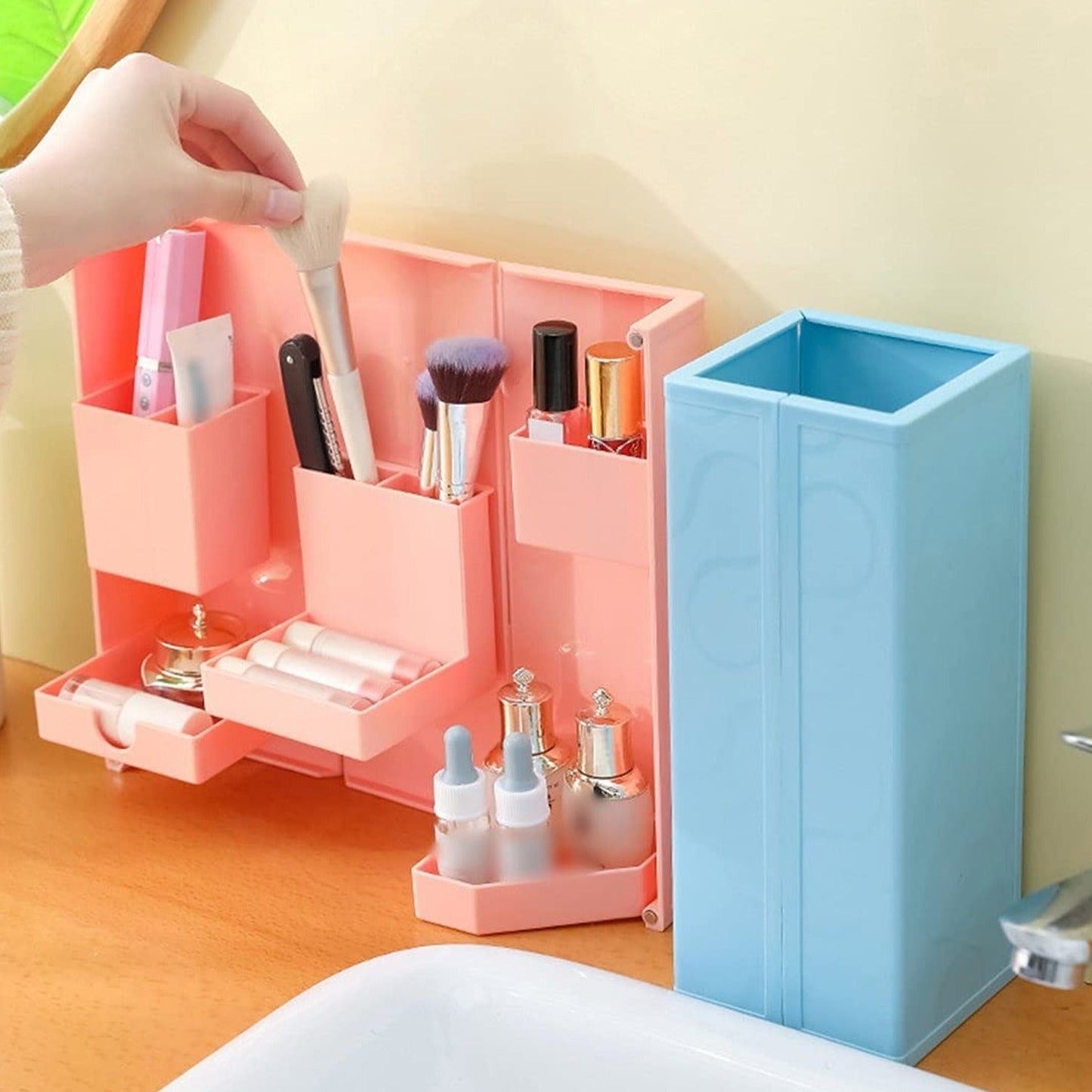 Multi-Purpose Pen Holder, Foldable Magnetic Kawaii Desk Pen Holder Pencil Makeup Storage Box Desktop Organizer Stand Case School Office Stationery - Springkart 