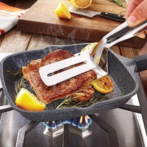 Tongs | Spatula Tongs | Steak Clamp | BBQ Cooking Tool Frying Turner | Double Sided Spatula |Multifunctional Stainless Steel Food Flipping Clip | Steak Tong Food Clamp - Springkart 