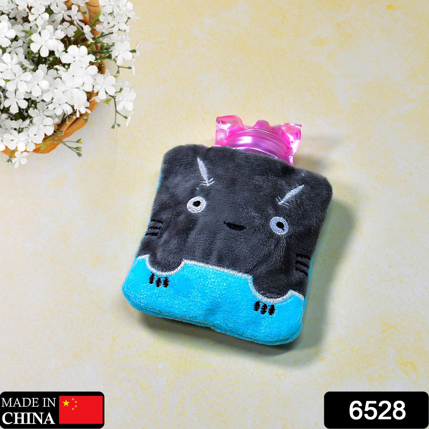 6528 Grey Cat Print Small Hot Water Bag With Cover For Pain Relief Neck Shoulder Pain And Hand Feet Warmer Menstrual Cramps. - Springkart 