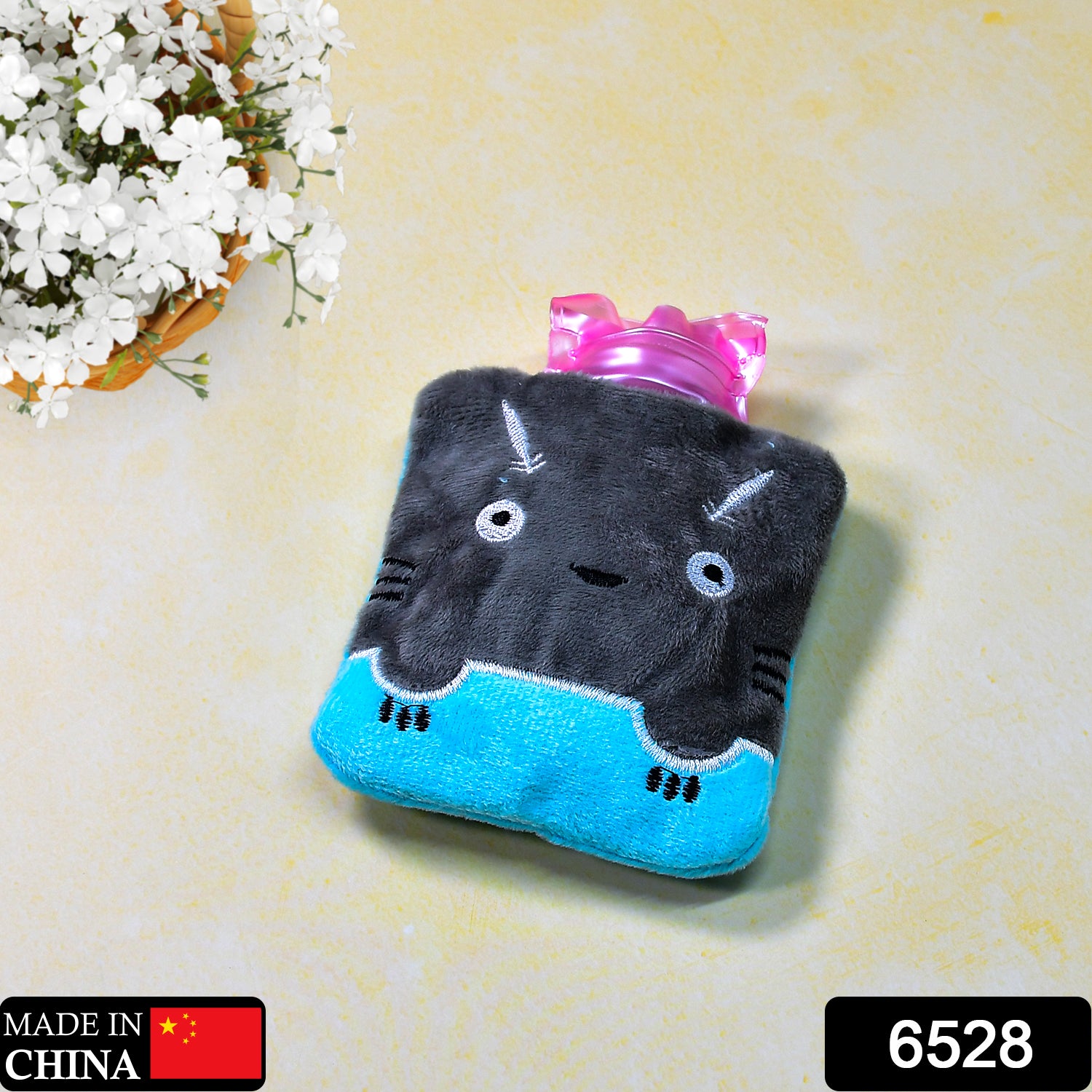 6528 Grey Cat Print Small Hot Water Bag With Cover For Pain Relief Neck Shoulder Pain And Hand Feet Warmer Menstrual Cramps. - Springkart 