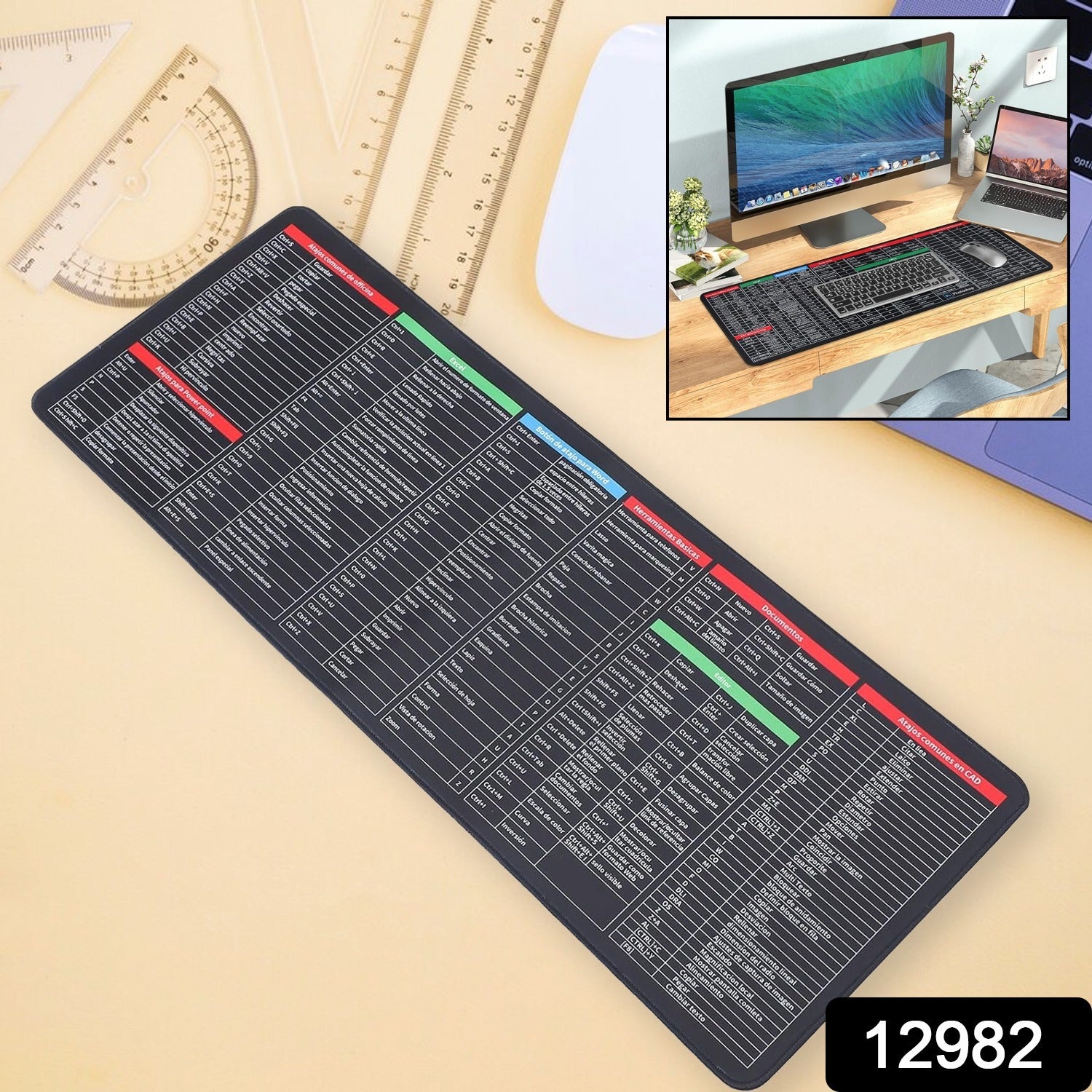 12982 Shortcut Keyboard Mat Mouse Pad Mat Mouse Pads For Desk Quick Key Super Large Anti-slip Keyboard Pad Desk Accessories Desktop Mouse Pad Office Oversized Big Mouse Pad Rubber (8030 Cm) - Springkart 