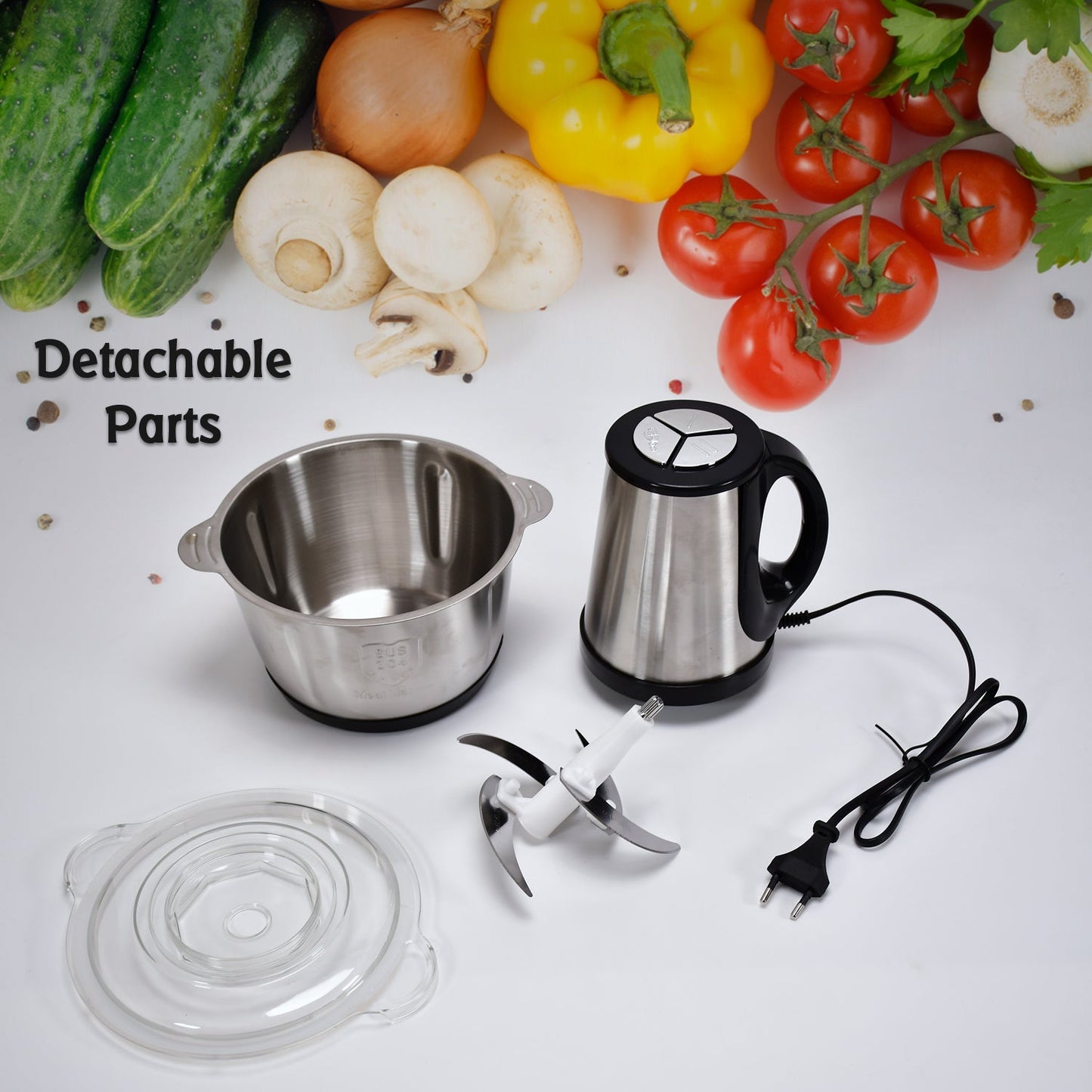 STAINLESS STEEL ELECTRIC MEAT GRINDERS WITH BOWL HEAVY FOR KITCHEN FOOD CHOPPER, MEAT, VEGETABLES, ONION , GARLIC SLICER DICER, FRUIT & NUTS BLENDER (2L, 250WATTS) - Springkart 