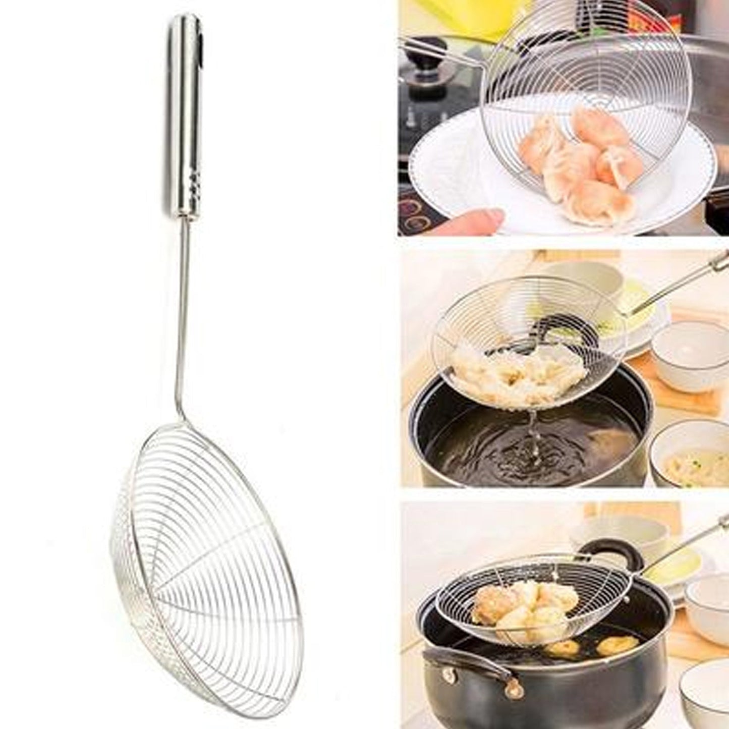 Large Oil Strainer To Get Perfect Fried Food Stuffs Easily Without Any Problem And Damage. - Springkart 