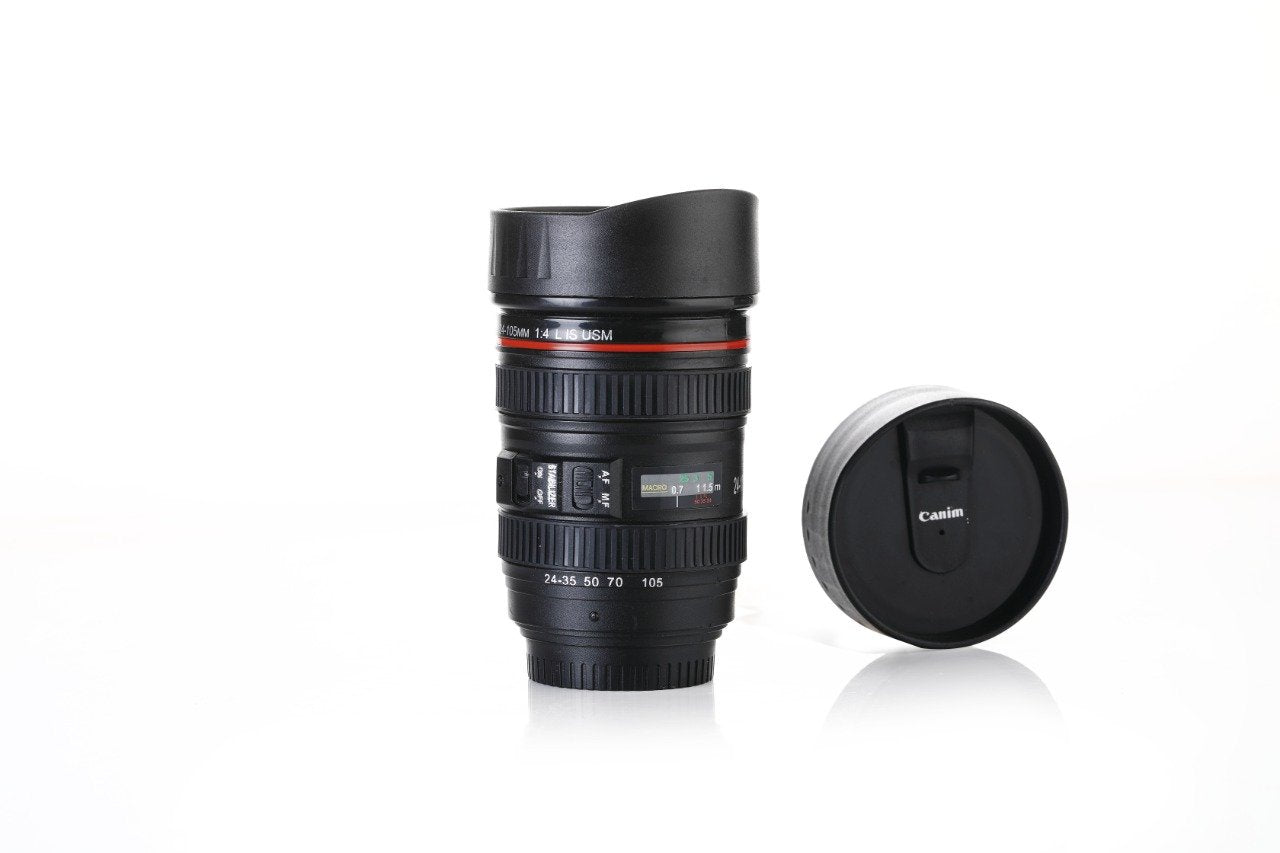 Camera Lens Shaped Coffee Mug Flask With Lid - Springkart 