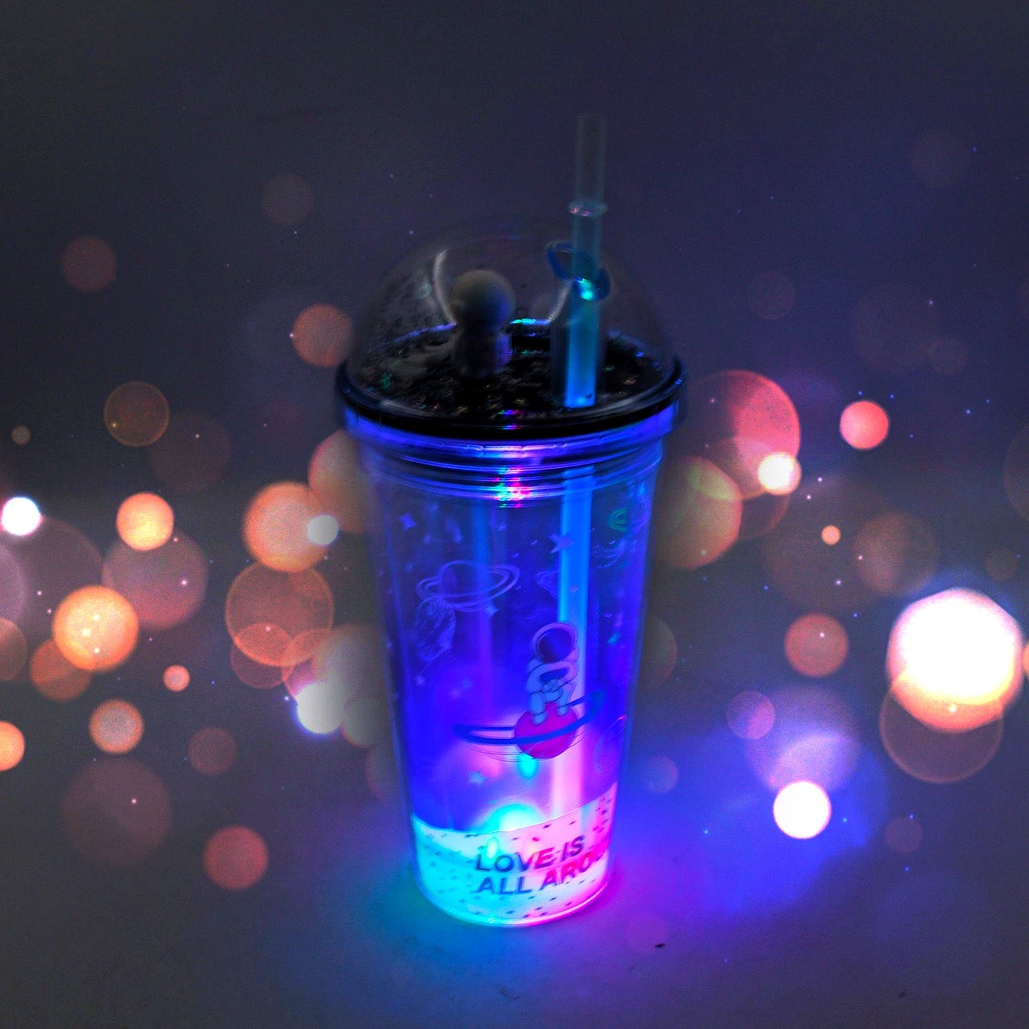 LED Glow Light, Design Printed Insulated Double Wall Plastic Tumbler Cups With Straws 13oz Theming Astronaut in Space Travel Tumbler Freezer Mug Drinking Cups for Boys and Girls School/Tuition/Gym/ Picnic (Pack Of 1) - Springkart 