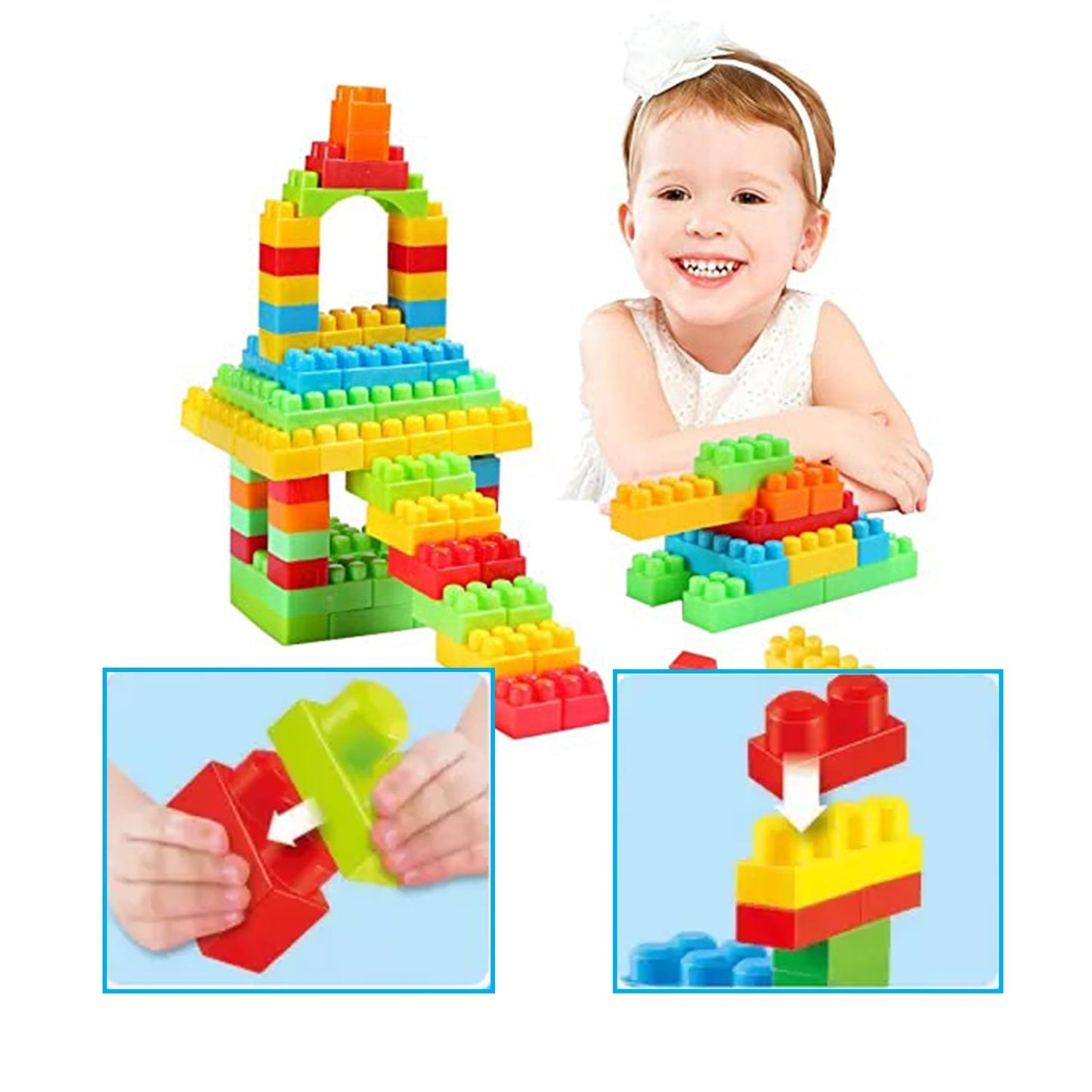 Blocks Set for Kids, Play Fun and Learning Blocks for Kids Games for Children Block Game Puzzles Set Boys, Children (Multicolor, 120 Bricks Blocks) - Springkart 