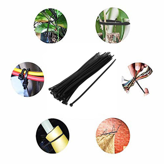 4-inch nylon self-locking cable ties, black, pack of 100