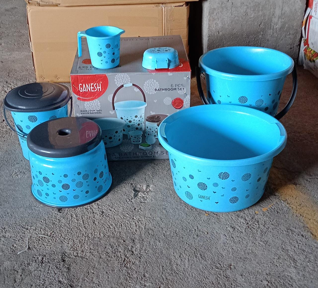PLASTIC BATHROOM ACCESSORIES SET 6 PCS BATH SET BATHROOM BUCKET WITH DUSTBIN MUG, STOOL, SOAP CASE,TUB - Springkart 