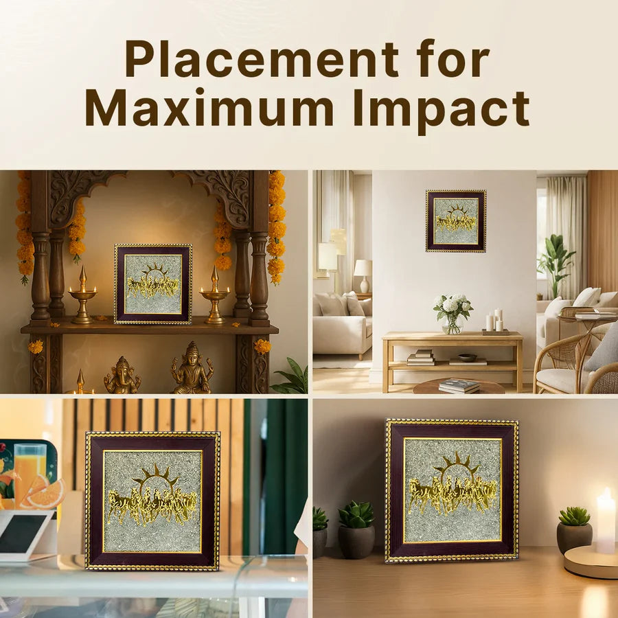 7 Horses on Raw Pyrite Frame with FREE Shree Yantra (6*6 inch)