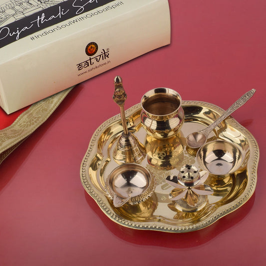 Brass Om Laxmi Ganesh Pooja Thali Set of 7 Piece