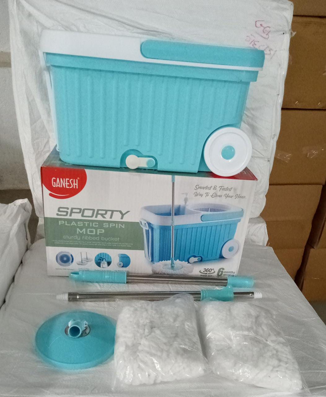 Sporty Plastic Spin Mop with Bigger Wheels and Plastic Auto Fold Handle for 360 Degree Cleaning. - Springkart 