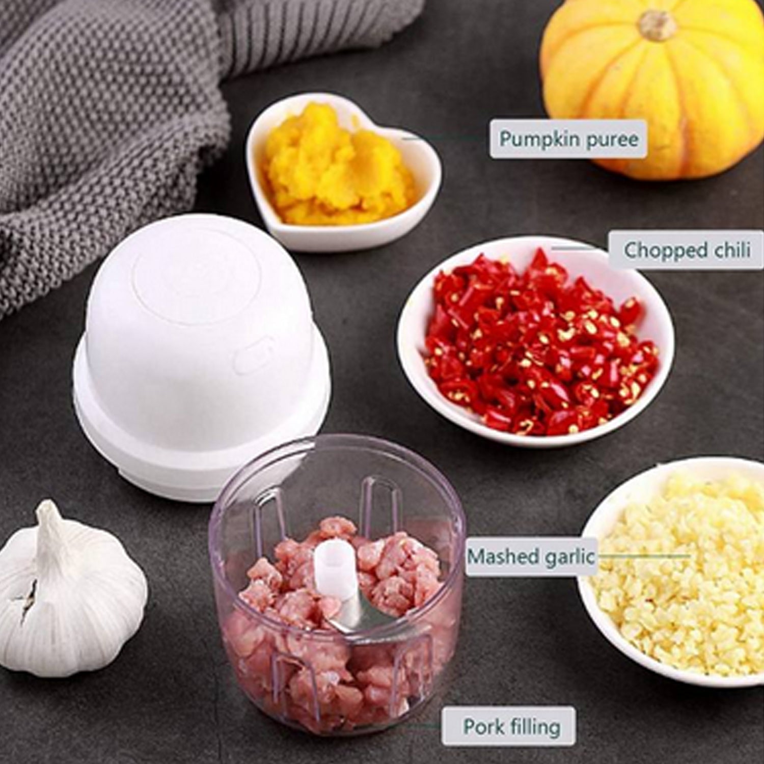 Portable USB Rechargeable Electric Chopper Fruit Vegetable Onion Chopper Garlic Chopper - Springkart 