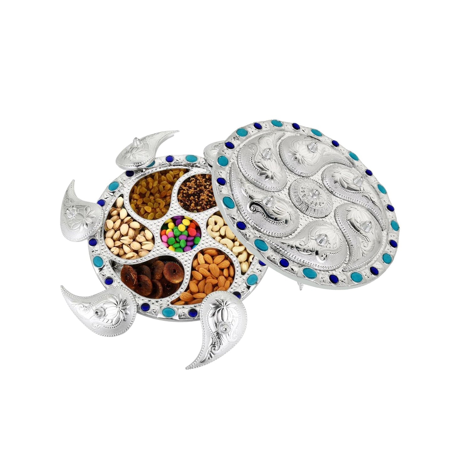 Multipurpose 7 Compartment Dry Fruit Serving Rotating Tray ,Chocolate, Snacks Storage Box, Masala Box - Springkart 