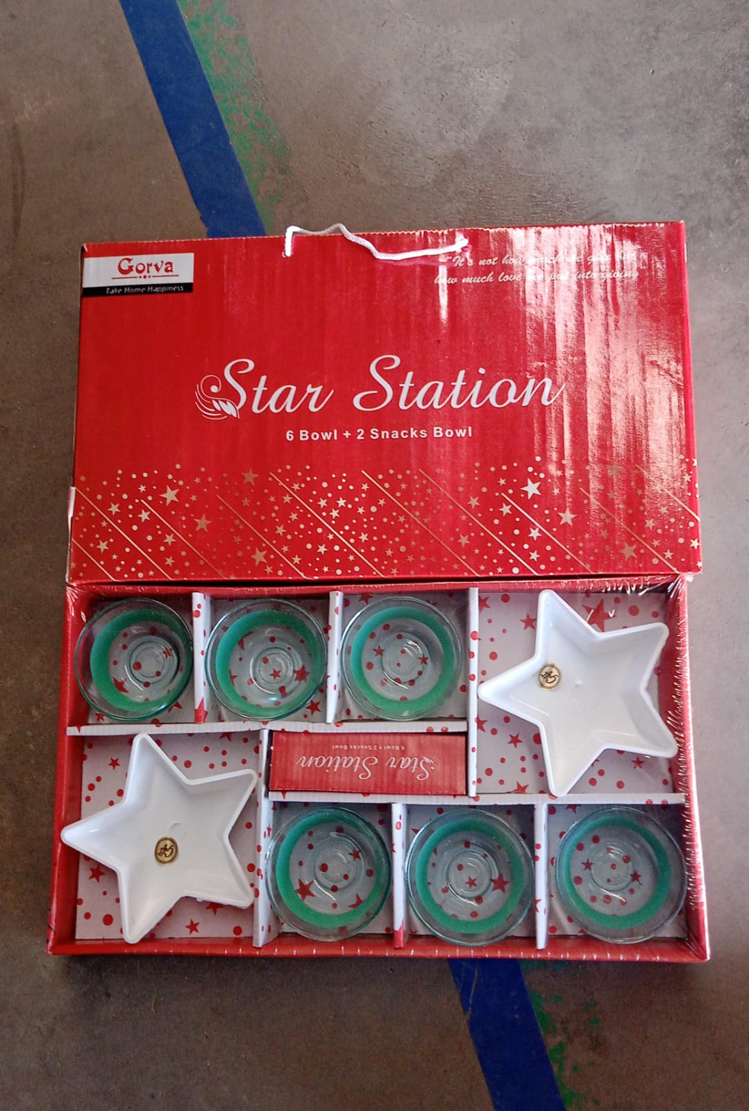 Star Station High Quality 6 Pc Glass Bowl & 2 Pc Plastic Star Shape Snack Bowl Set (8 Pcs Set) - Springkart 