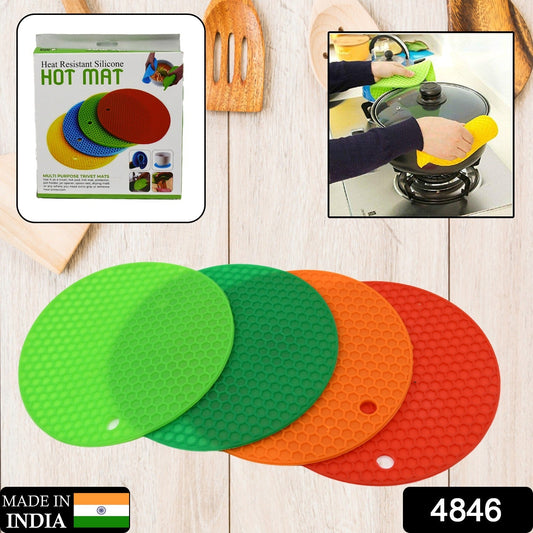 Mat, 4 Pc Silicon Hot Mat For Placing Hot Vessels And Utensils Over It Easily Without Having Any Visible Marks On Surfaces. - Springkart 