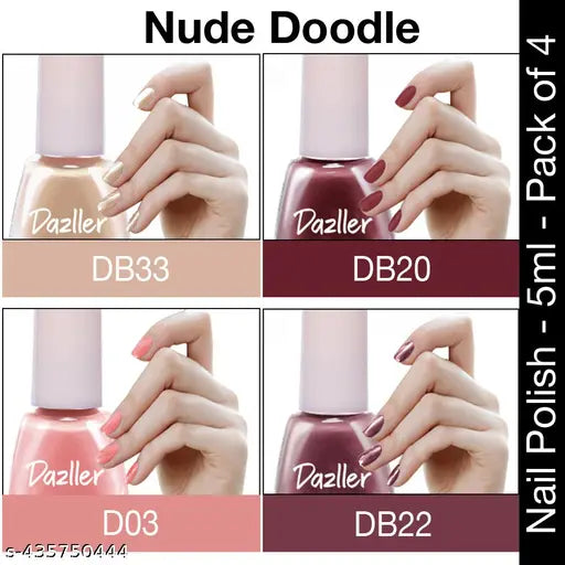 Dazller Quick Dry Long Lasting Nail Polish Pack of 4 Multicolor Combo- Nude Doodle.