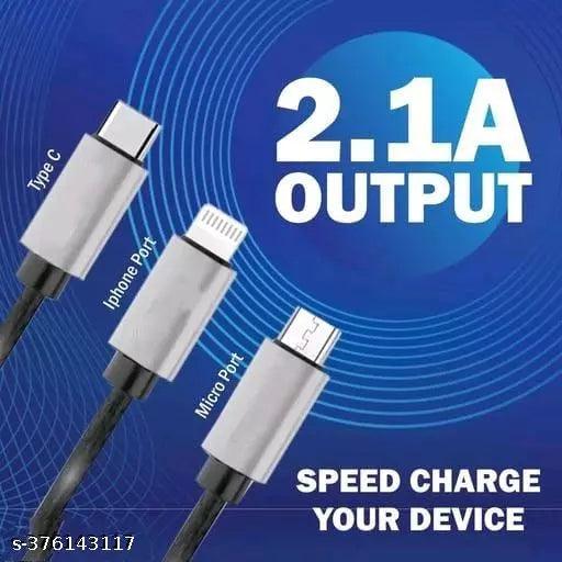 3 In 1 Fast Charging Cable V8, Type-C , iphon Use Car And Home