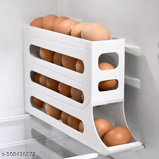 Auto Rolling Fridge Egg Organizer Space-Saving 4-Tier Stackable Egg Dispenser Holds 30 Eggs