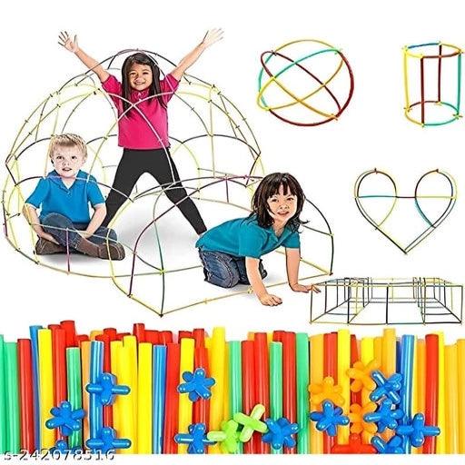 Kidsbuddy Colorful Building Blocks for Kids - Plastic Straw Building Block Creative Smart Activity Fun and Learning Blocks Puzzle Assemble Toys, Children Gift Set(100+Pcs) - Springkart 