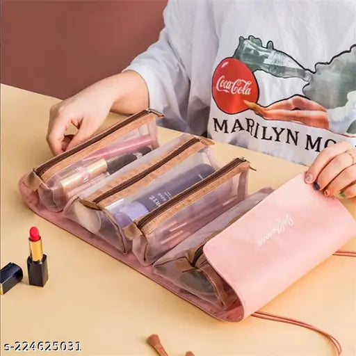 4 in 1 Foldable Toiletry Bag for Travel, Detachable Makeup Pouch, Cosmetic Organizer Bag for Women (pack of 1, Multicolor)