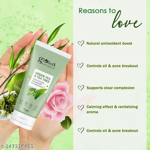 Green Tea & Tea Tree Radiance Face Wash, Enriched with  Rose, Ayurvedic Preparation, Paraben Free, Gentle & Mild, Suitable for Normal to Oily Skin, 75 gm (Pack of 5)