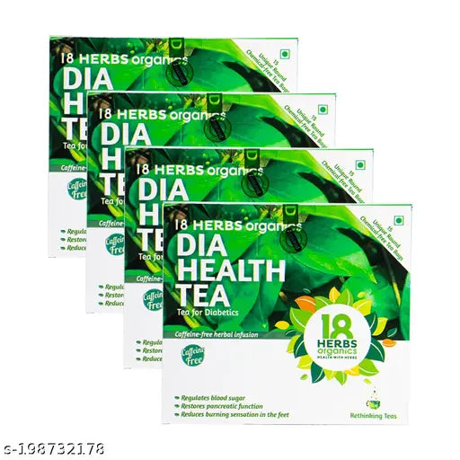 18 Herbs Organics Dia Health Tea for Diabetes | Restores Pancreatic Function, Regulates Blood Sugar - 15 Tea Bags - BOX - Pack of 4