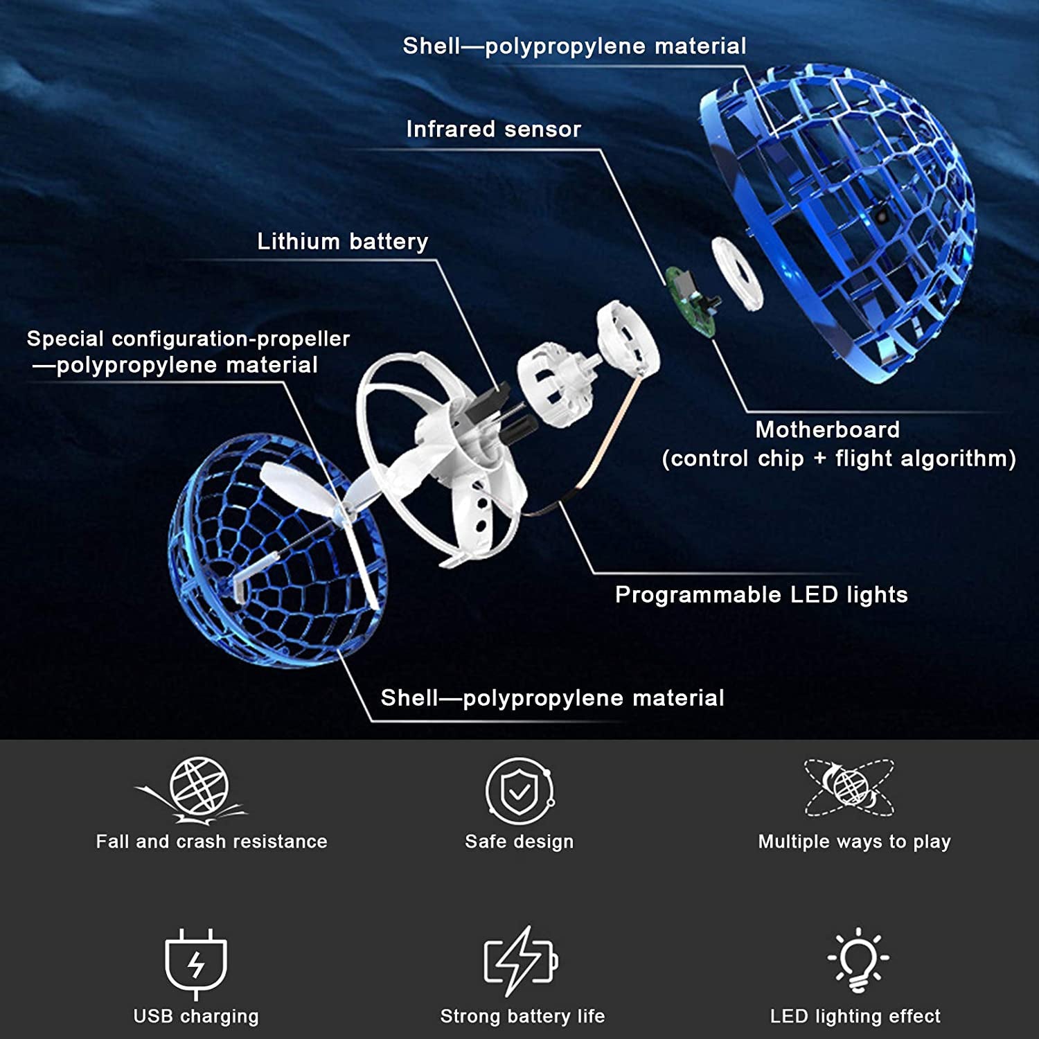 8057 Flying Ball Toys Usb Rechargeable Built-in Rgb Lights 360rotating Magic Controller Flying Orb Ball Boomerang Mini Pro Spinner Blastoise Toys - Springkart 