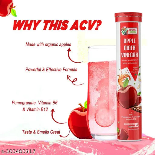 Apple Cider Vinegar Effervescent Tablets With Vit B6 & B12 for weight loss (15 Tablets) - Springkart 
