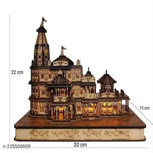 Wooden LED Lights Temple Shri Ram Mandir Ayodhya 3D Decorative Showpiece - Springkart 