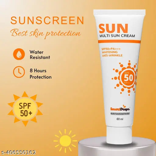 Smartdrops Sunscreen-SPF 50+PA+++ Whitening Anti-Wrinkle Sunscreen |(60ml) Pack Of 3 - Springkart 