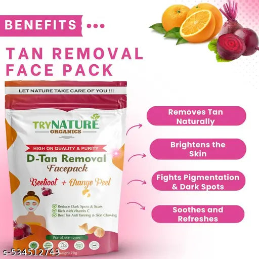 4 Combo Packs Of Instant Glow, D-Tan Removal, Skin Brightening & Refreshing| Blend of Beetroot, Orange Peel, Chandan, Hibiscus & Rose | DIY Face Pack Powder for Skin Whitening | All Skin Types (280g)