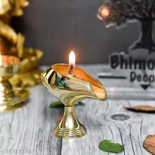 Pure Brass 99.9% Shank Design Table Diya, 3 inches, Brass, Pack of 1 pc