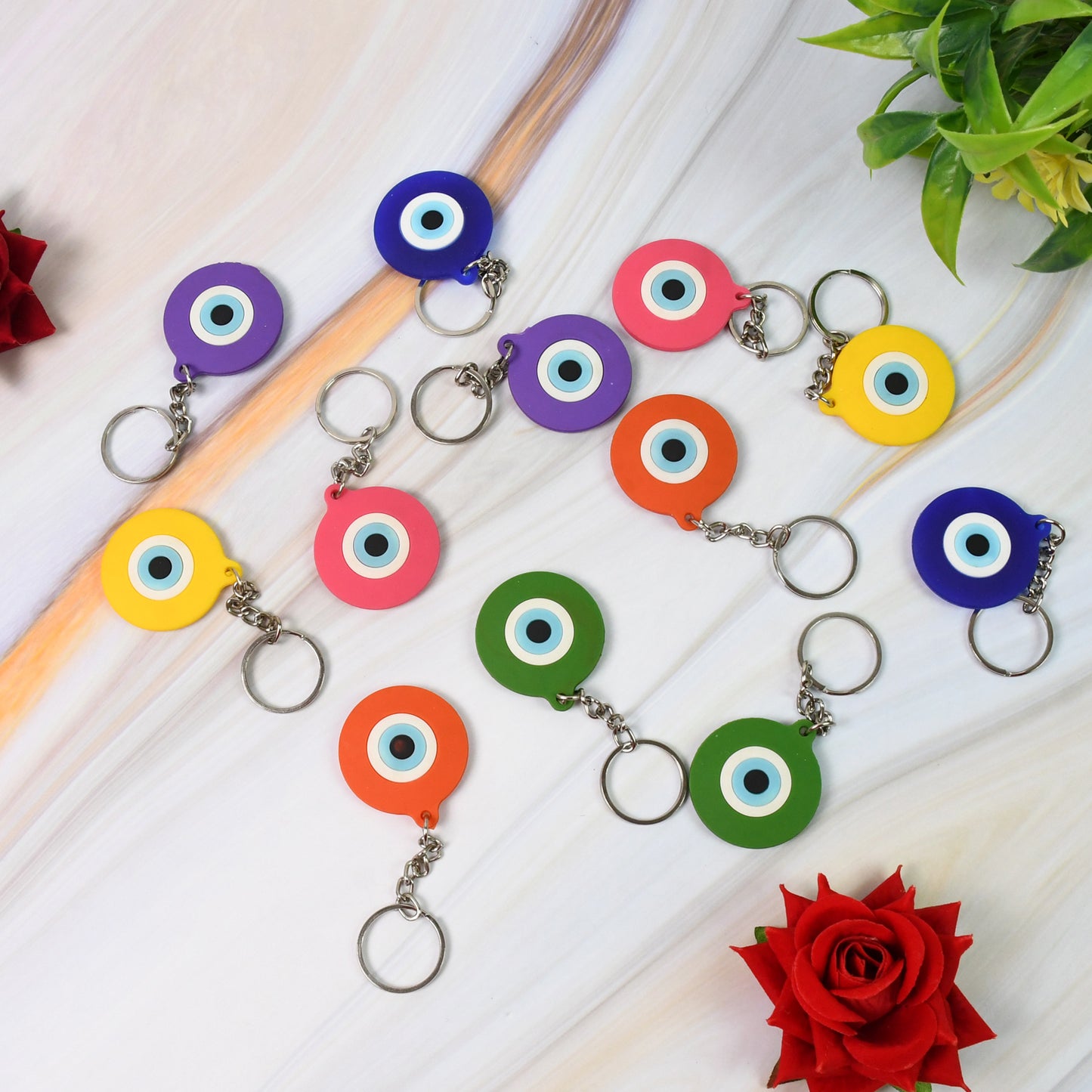 Evil Eye Rubber Silicone Keychain (12 Pcs Set Mix Color) - Springkart 