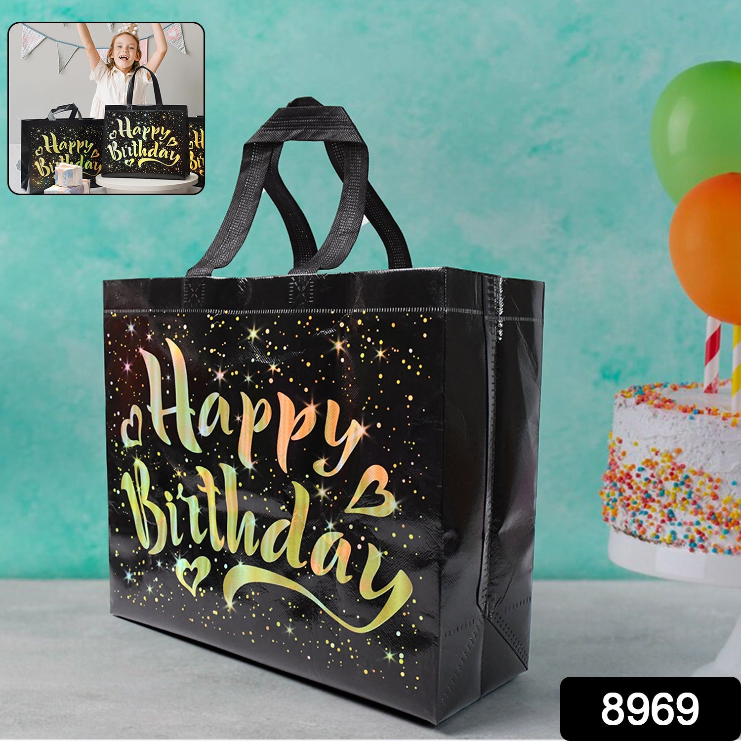 Birthday Gift Bag With Gold Shiny Stars Reusable Party Gift Bags (1 Pc) - Springkart 