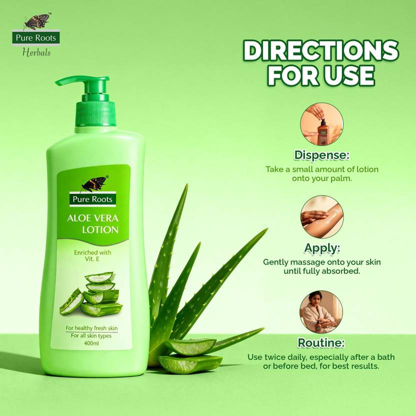 Pure Roots Herbals Aloe Vera Body Lotion For Men & Women - Pack of 2 ( 400ml * 2 )  (800 ml)