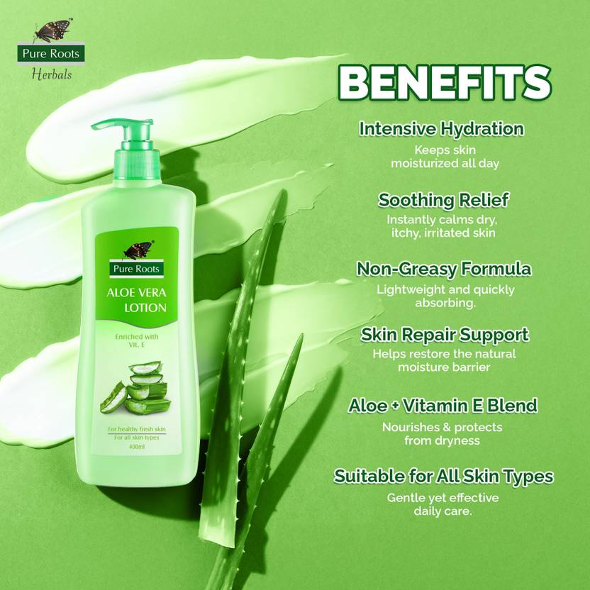 Pure Roots Herbals Aloe Vera Body Lotion For Men & Women - Pack of 2 ( 400ml * 2 )  (800 ml)