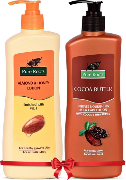 Pure Roots Cocoa Butter and Almond & Honey Body Lotion Combo 400ml Each Pack of 2 - Total  (800 ml)