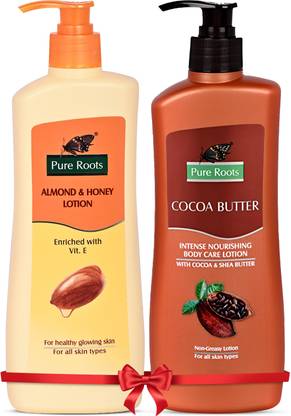 Pure Roots Cocoa Butter and Almond & Honey Body Lotion Combo 400ml Each Pack of 2 - Total  (800 ml)